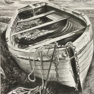 Fishing Boat Beached B&W
